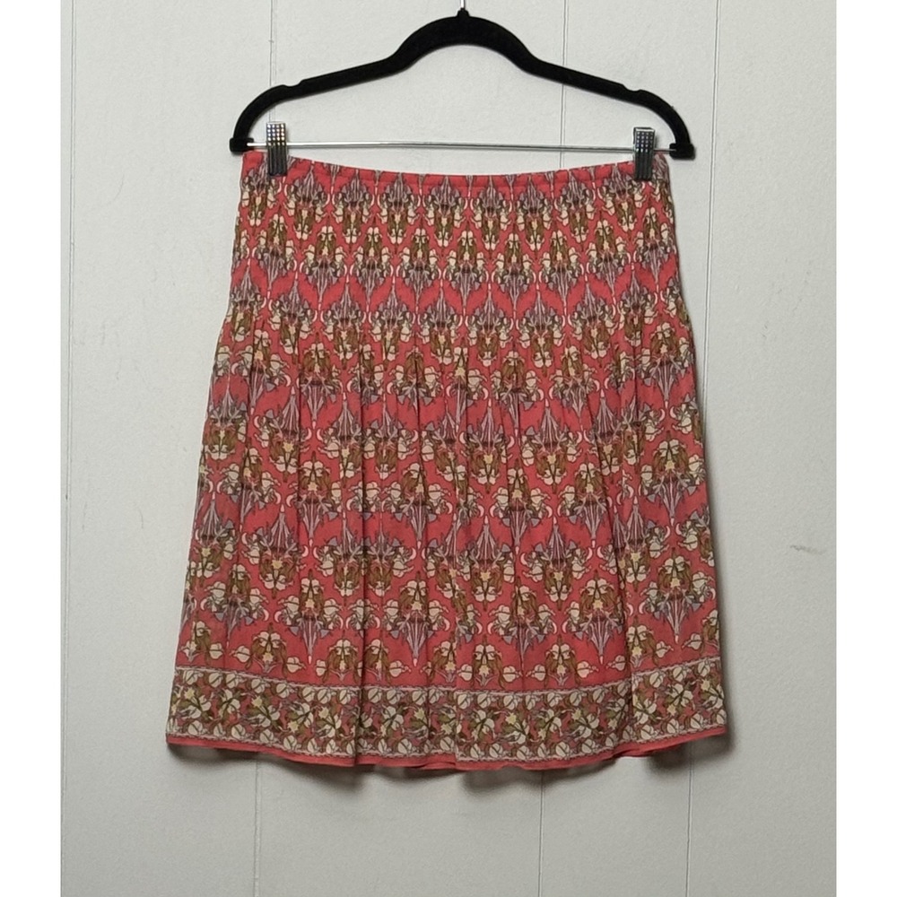 Max Studio Coral Pink Floral Smocked Waist Mini Skirt Boho Tiered Size Medium